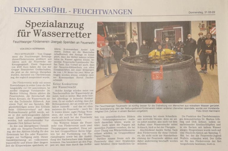 Read more about the article Pressebericht: Spezialanzug für Wasserretter